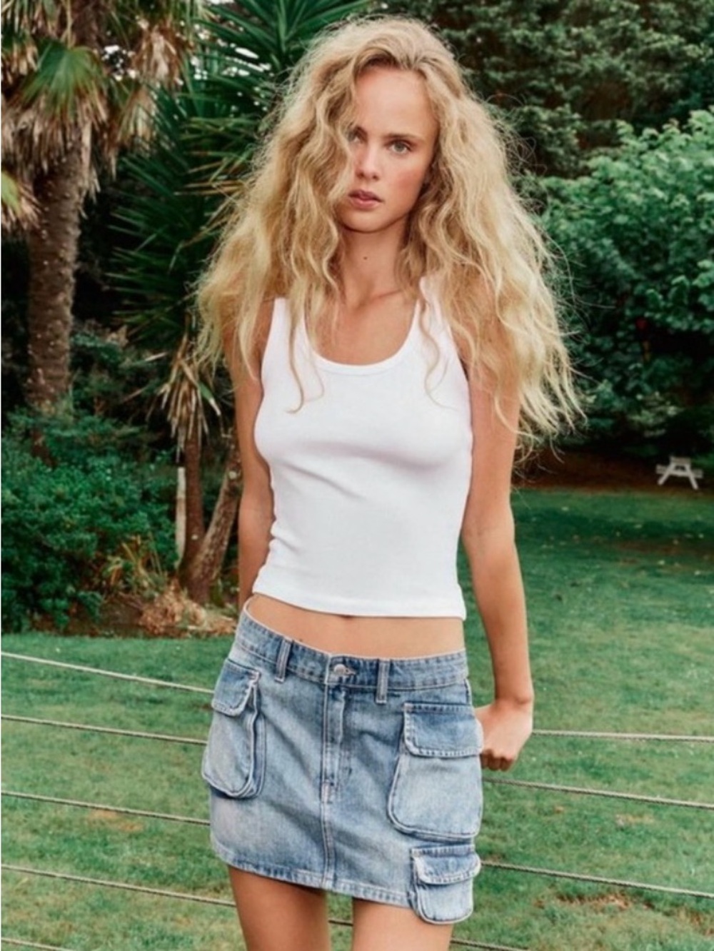 ZARA Women Blue Denim Cargo Mini Skirt Pockets Y2K Preppy Festival
